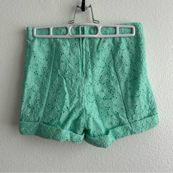 High waist Mint Aqua Floral Lace Shorts - Picture 2 of 4